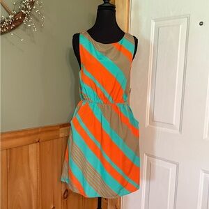 Anna Grace Orange and Green Sleeveless Sundress with Pockets. Size Medium NWT